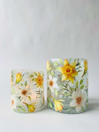Lysglass krakelert narcisser 11,5x13cm