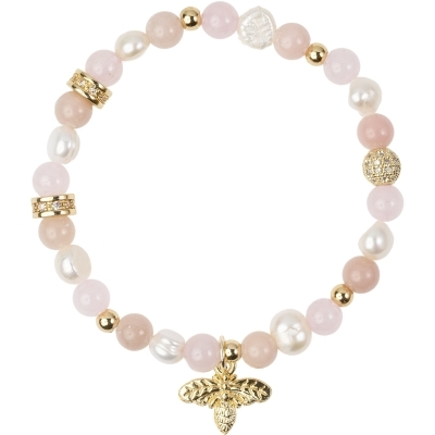 stein & perlearmbånd m/charm 6 mm - rose mix