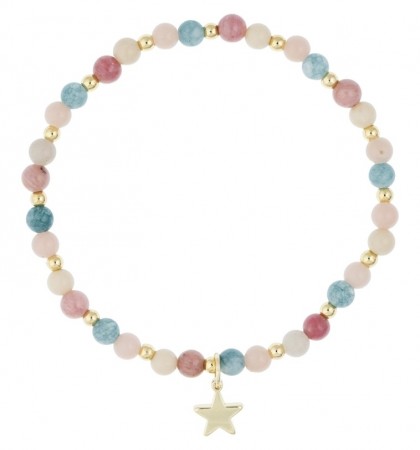 Armbånd steinperler 4 mm - rose & aquamarine mix