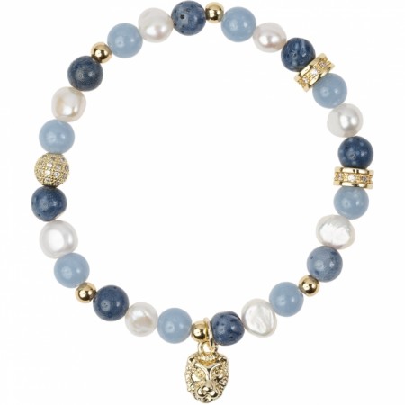 stein & perlearmbånd m/charm  6 mm - blue mix