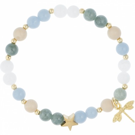 Armbånd steinperler 6 mm m/charm - blue & aquamarine 