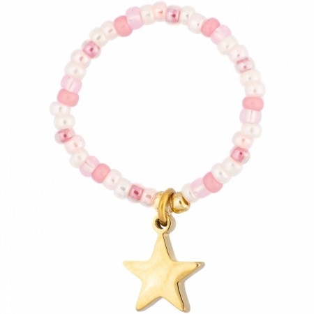 Glass bead ring 2 mm w/star - Light Rose Mix