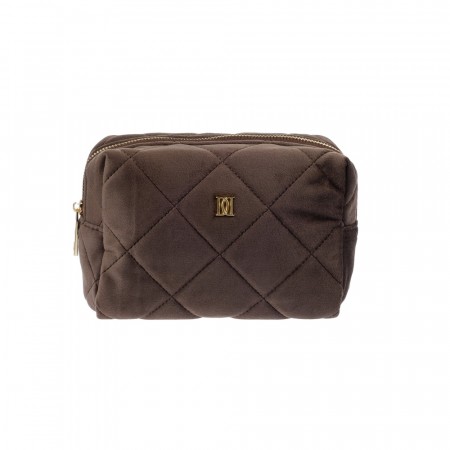 Quiltet toalettmappe small - chocolate brown