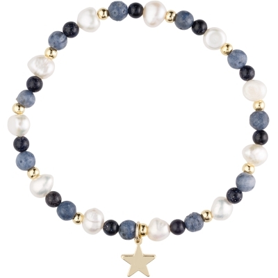 stein & perlearmbånd m/charm 4 mm - navy blue mix