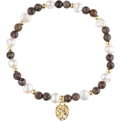 stein & perlearmbånd m/charm 4 mm - chocolate brown mix