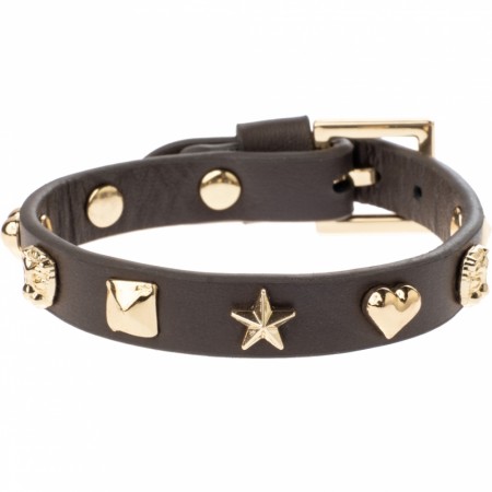 Leather sign stud bracelet - chocolate brown
