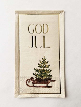 Serviett - god jul, kjelke med juletre