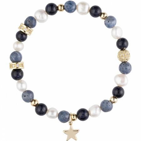 stein & perlearmbånd m/charm 6 mm - navy blue mix