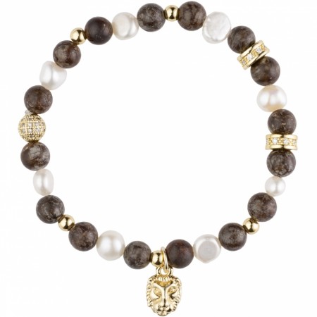 stein & perlearmbånd m/charm 6 mm - chocolate brown mix