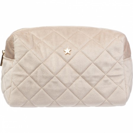 Quiltet toalettmappe large - dark sand