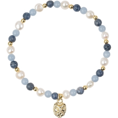 stein & perlearmbånd m/charm 4 mm - blue mix