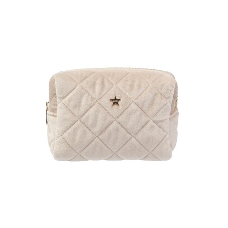 Quiltet toalettmappe small - dark sand